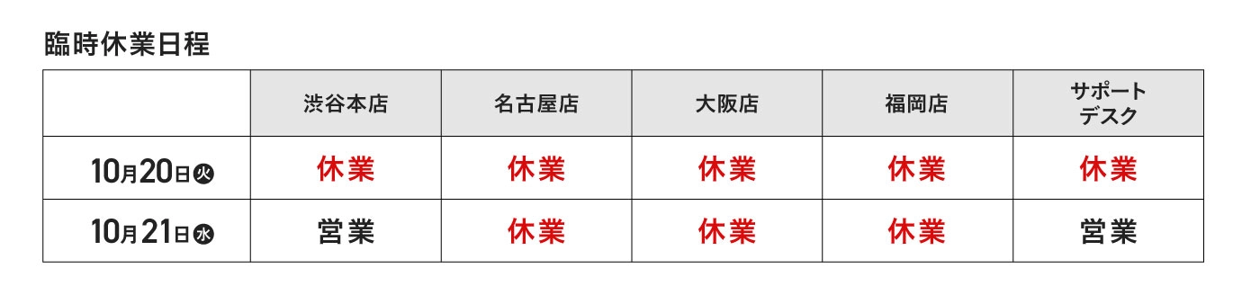 臨時休業のお知らせ